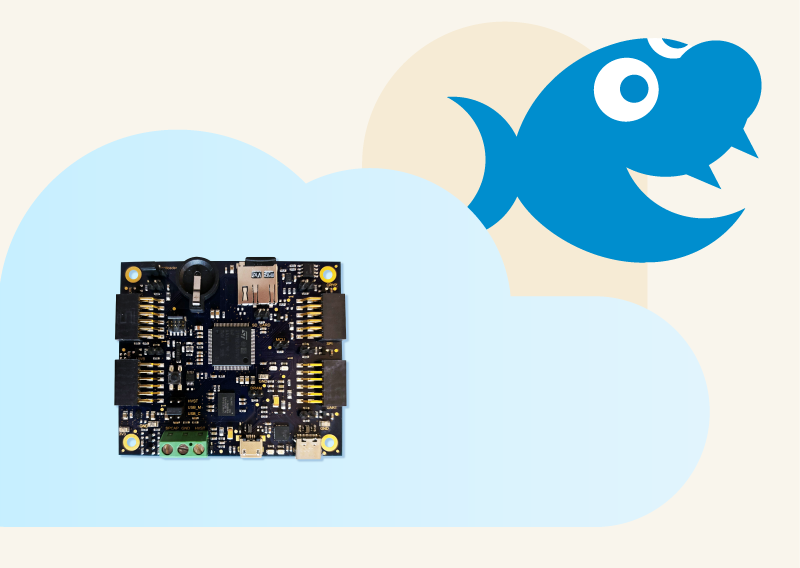 GRiSP Nano board on cloud artwork for Kickstarter campaign